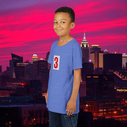 Baseball Stars Youth Short Sleeve Tee with Number 3, Kids Casual Wear, Birthday Gift, Sports Day, School Activities, Team Spirit