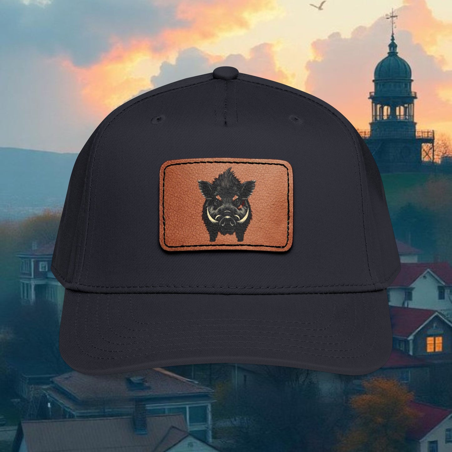 Wild Boar Leather Patch Baseball Cap — Mid Profile