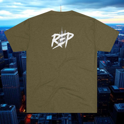 NYC Script Tee — 'REP' Skyline Back Graphic, Tri-Blend Soft T-Shirt