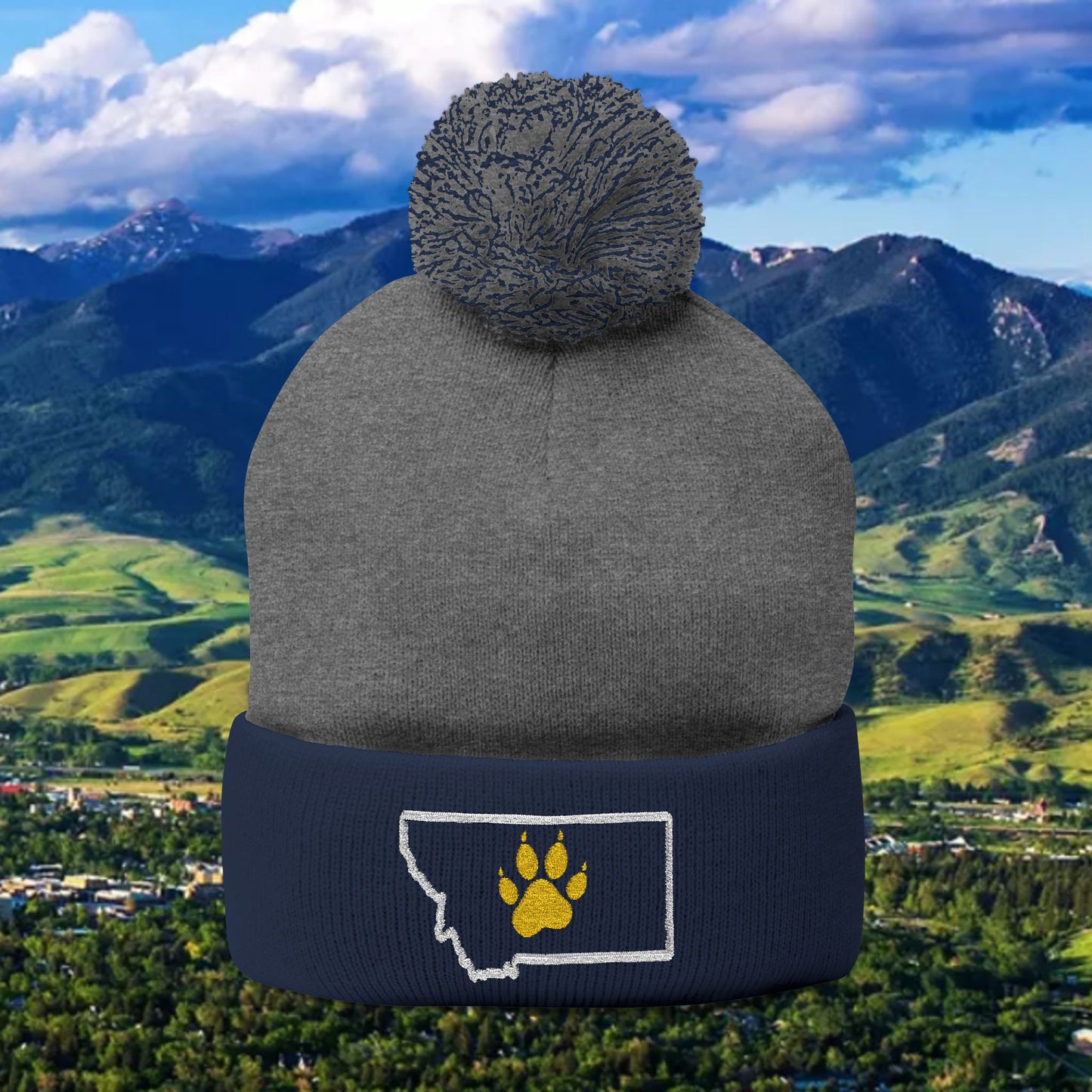 Bobcat Paw Print Pom-Pom Knit Cap, Warm Winter Beanie, Cat Fan Gift, Cozy Fashion Accessory, Great for Cold Games