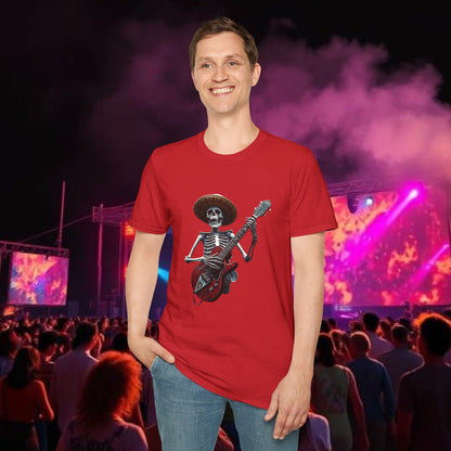 Skeleton Guitarist T-Shirt, Music Festival Shirt, Halloween Costume Tee, Vintage Rock Band Top, Unisex Graphic T-Shirt