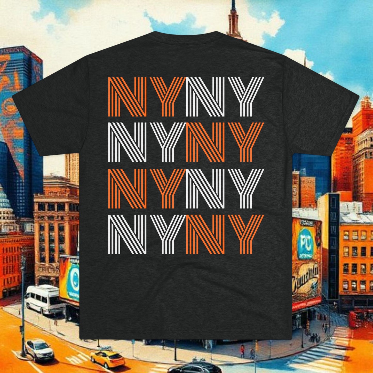 NYC Retro Graphic Tee — 'NY' Repeat & XV 718 Script City T‑Shirt