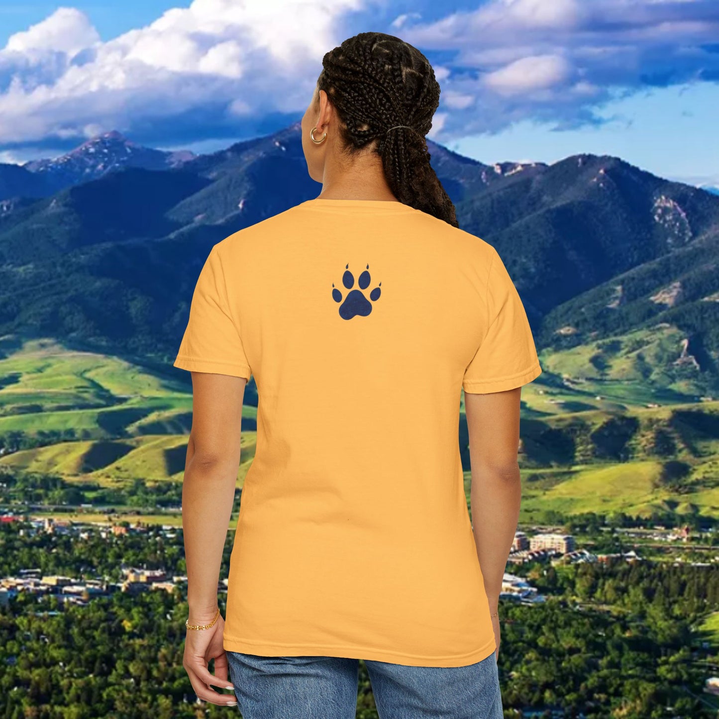 Montana Inspired Unisex T-Shirt with 41 Design and Paw Print on back. Soft Shirt for Gamedays or everyday comfort.