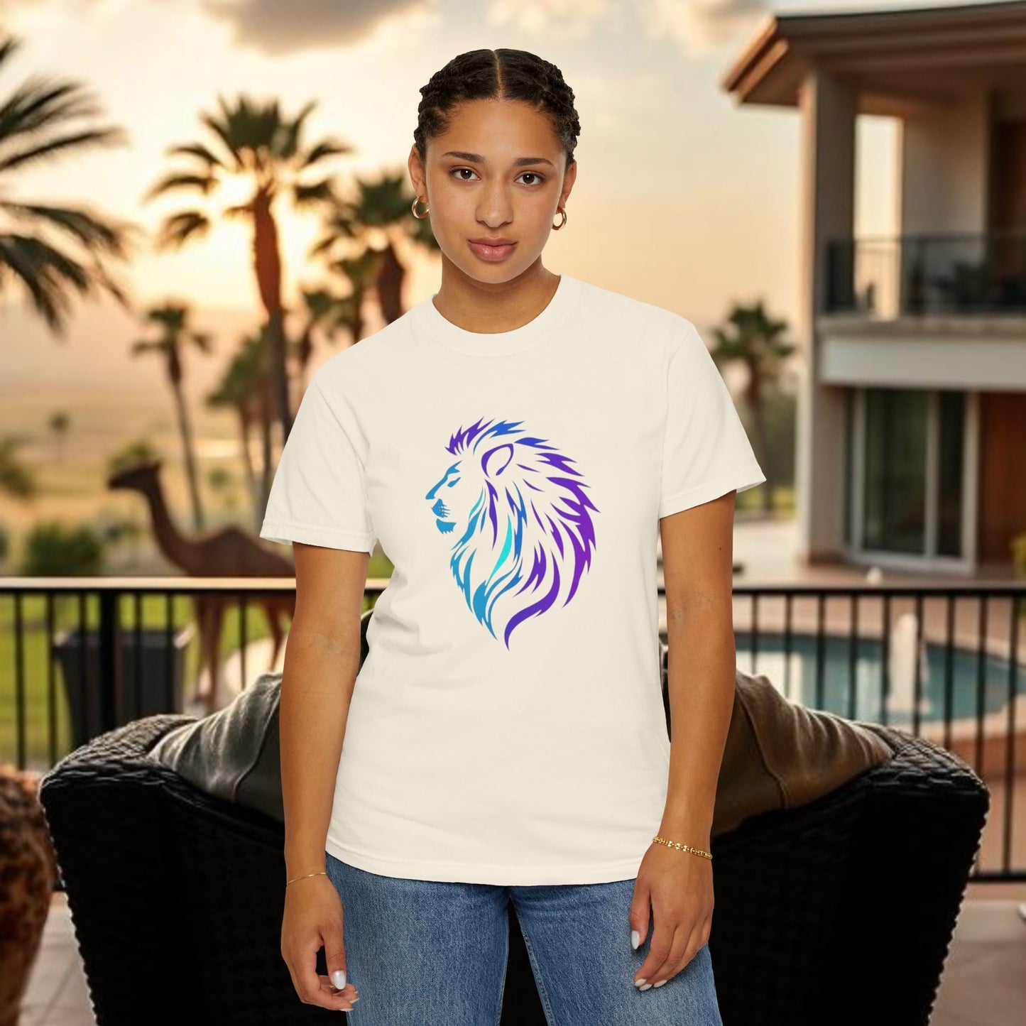 Majestic Lion T-Shirt, unique unisex garment-dyed t-shirt, perfect for casual outings or cozy relaxation at home