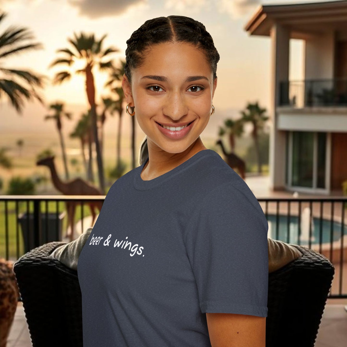 Beer & Wings Unisex Softstyle T-Shirt, Casual Gift for BBQ Lovers, Fun Drink Shirt, Summer Party Apparel, Unique Gift for Foodies