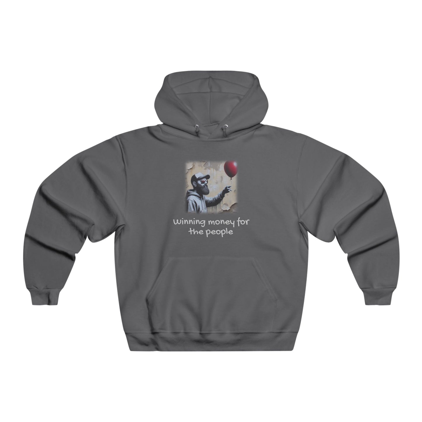 Wing Man "Banksy Collection" Men's Street Art Hoodie, Cozy Graphic Pullover, Gift for Art Lovers, Winning money for the People, Streetwear, Urban Clothing