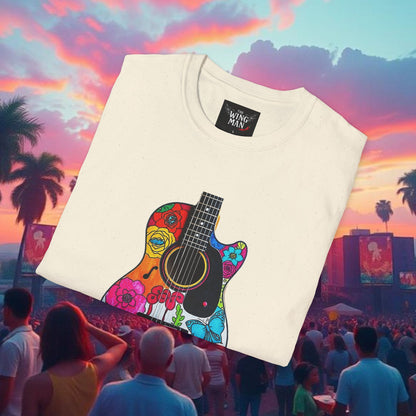 Colorful Acoustic Guitar T-Shirt, Music Lover's Tee, Festival Wear, Gift for Musicians, Vibrant Graphic Shirt