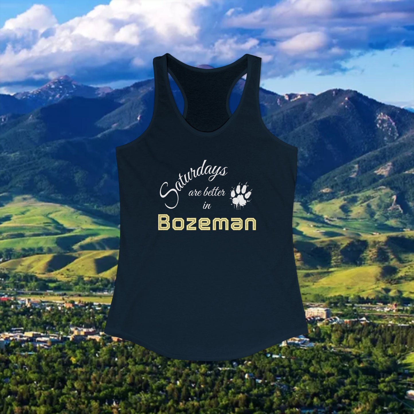 Bozeman Saturdays Racerback Tank, Women's Workout Top, Casual Summer Top, Gift for College Students