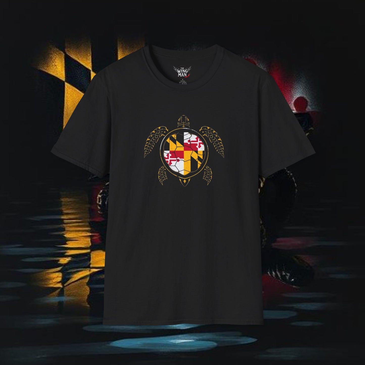Turtle graphic Tee with Maryland Flag design Soft Style for ultra comfort