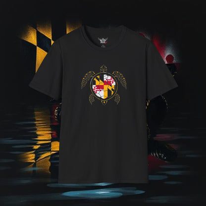Turtle graphic Tee with Maryland Flag design Soft Style for ultra comfort