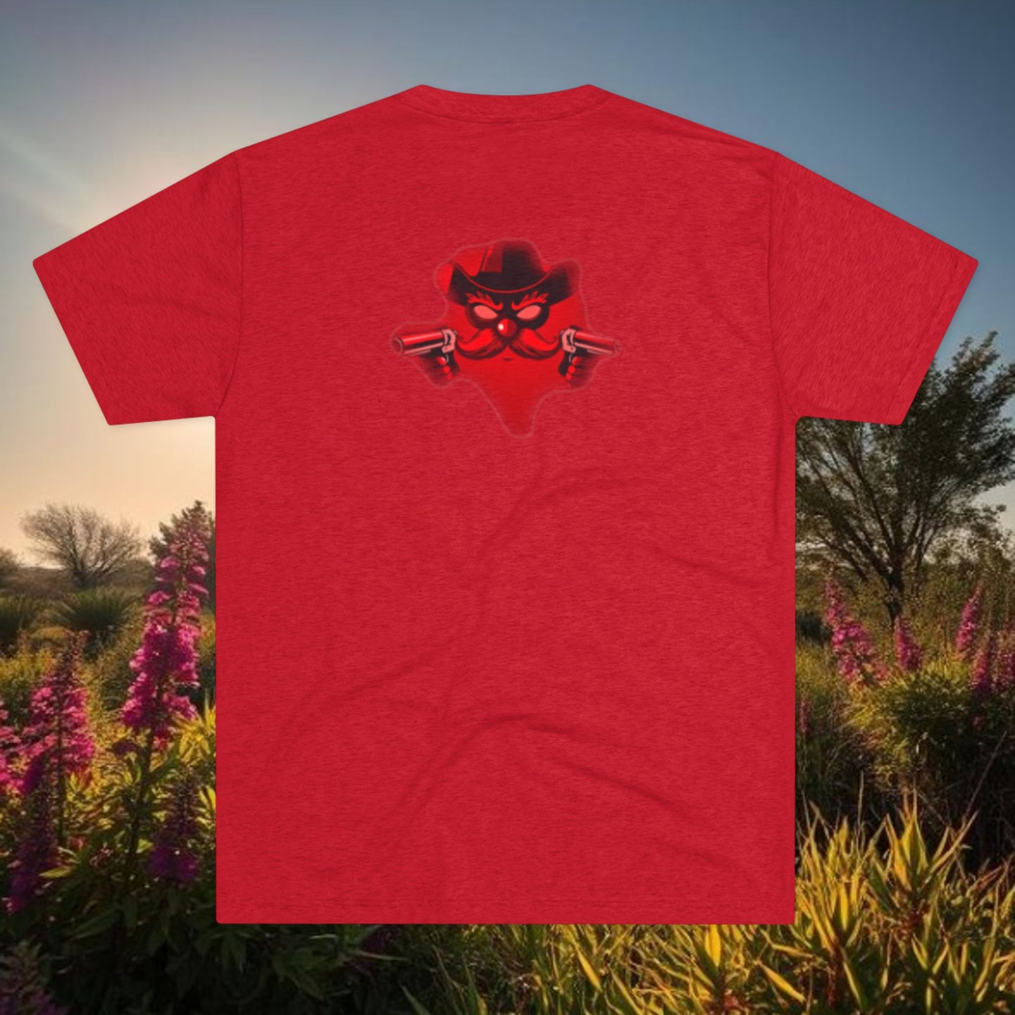 Lubbock Script Tee — Red Cowboy Skull Graphic Crew Shirt, Tri-Blend, Super Soft T-Shirt, Perfect for Gameday