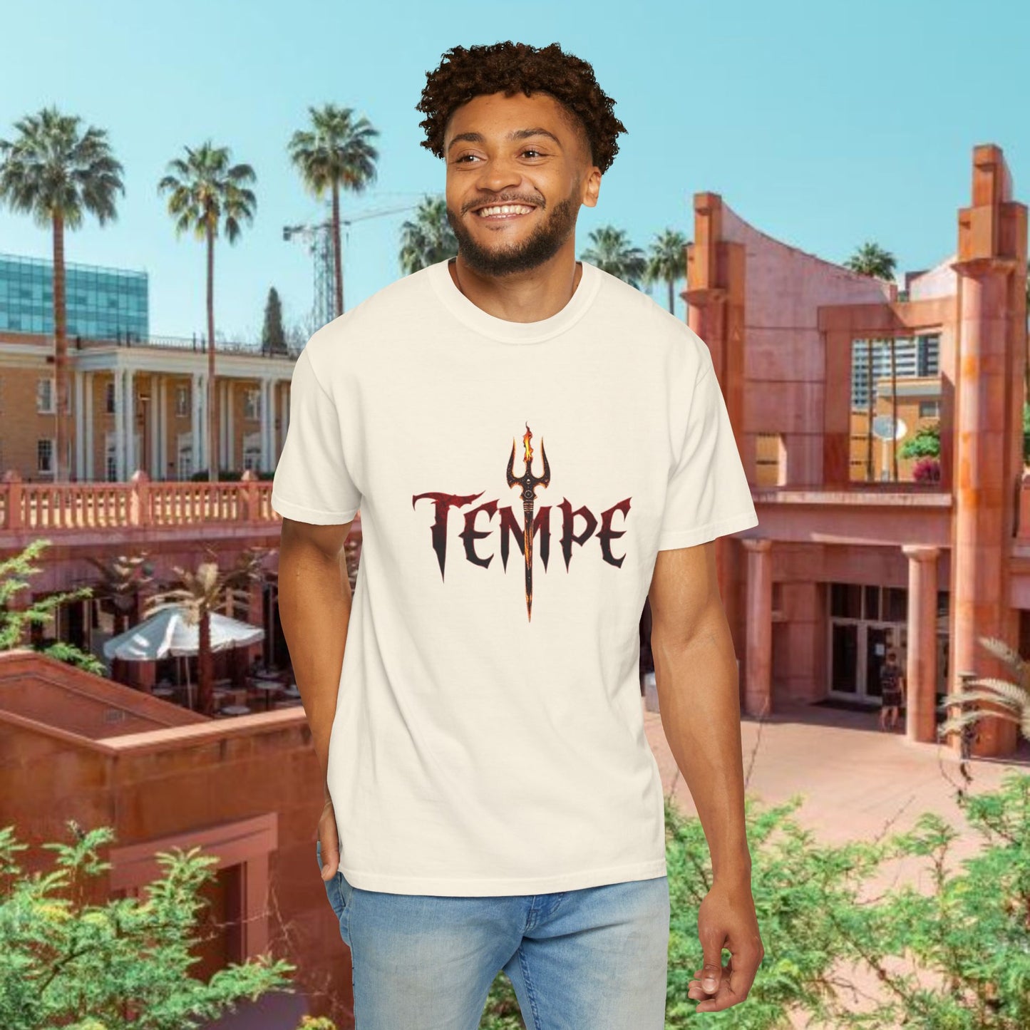 Unisex Garment-Dyed T-shirt with 'TEMPE' Design, Casual Summer Tee, Cool Streetwear Top, Perfect for Festivals