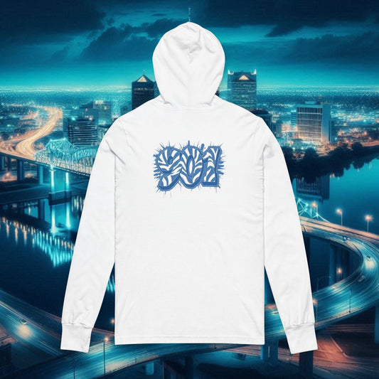 Memphis Vibes Unisex Hooded Long Sleeve Tee, Casual Streetwear, Graphic Hoodie, Perfect for Music Lovers, Summer Festivals, Gift Idea
