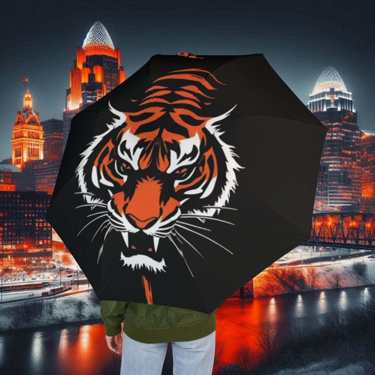 Bengal Tiger Foldable Umbrella | Unique Traveler Gift, Rain Gear, Stylish Accessories, Gameday Essentials, Cincinnati Ohio