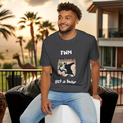 T-Shirt — "FWM Get a Bag" Graphic Tee (Banksy-Style Street Art)