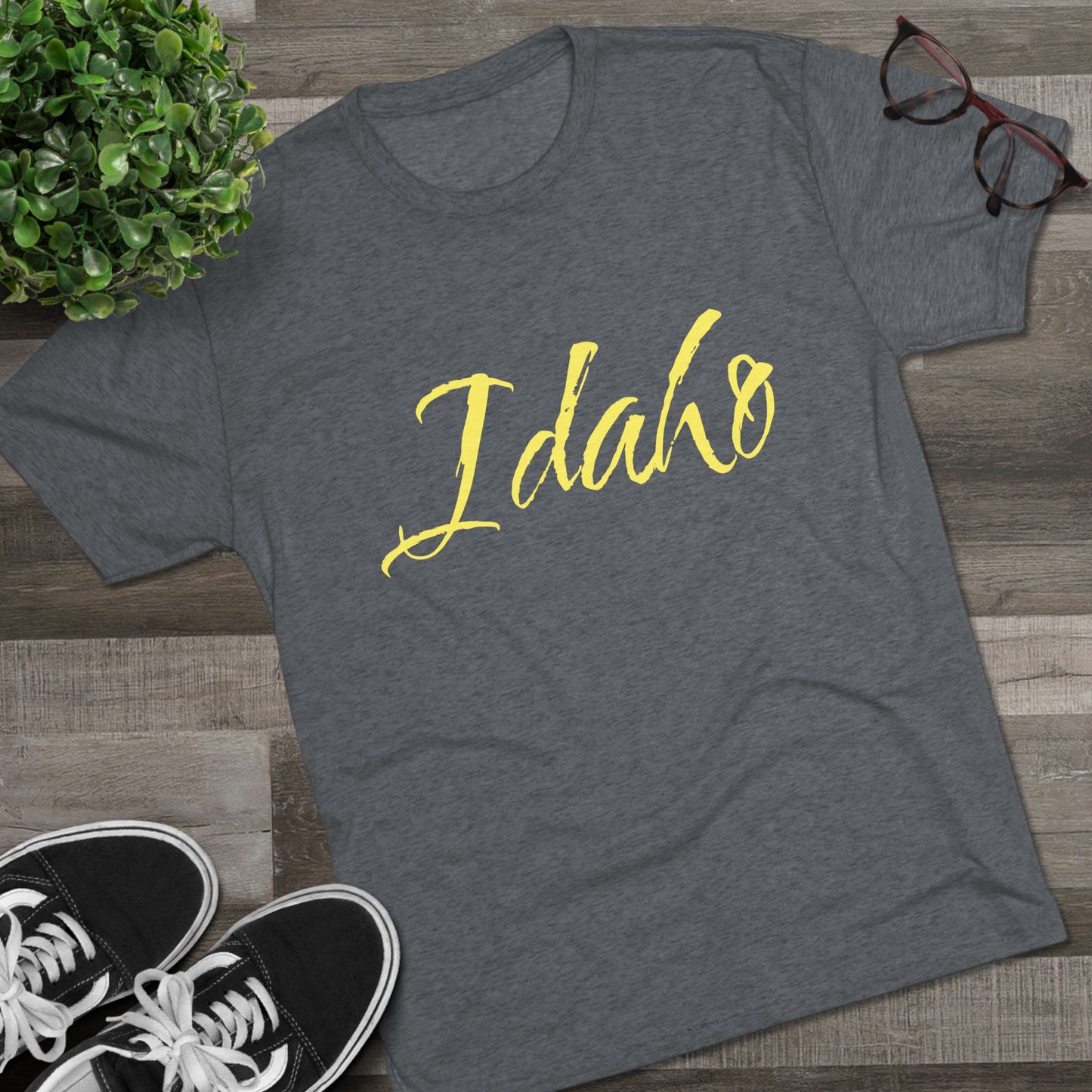 Idaho Script T‑Shirt — State Pride Tee, Tri-Blend Soft Style, Perfect for Class or Gameday.