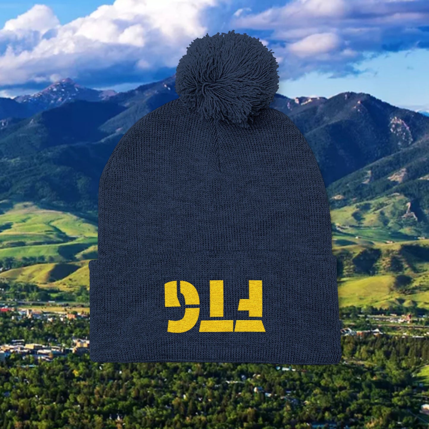 Upside Down FTG Cozy Pom-Pom Knit Cap, Winter Beanie, Embroidered Hat, Perfect Gift, Unisex, Cold Weather Accessory