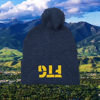 Upside Down FTG Cozy Pom-Pom Knit Cap, Winter Beanie, Embroidered Hat, Perfect Gift, Unisex, Cold Weather Accessory