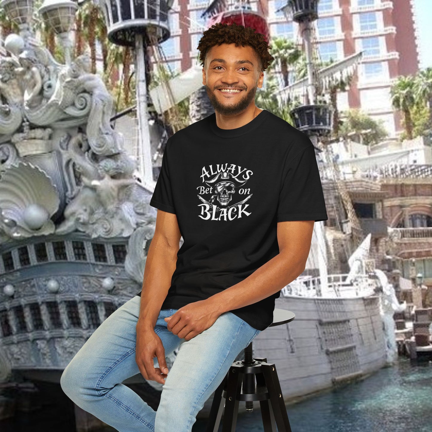 Always bet on Black Graphic Tee, Skull Shirt, Unisex Casual Wear, Football Games, Las Vegas Fans