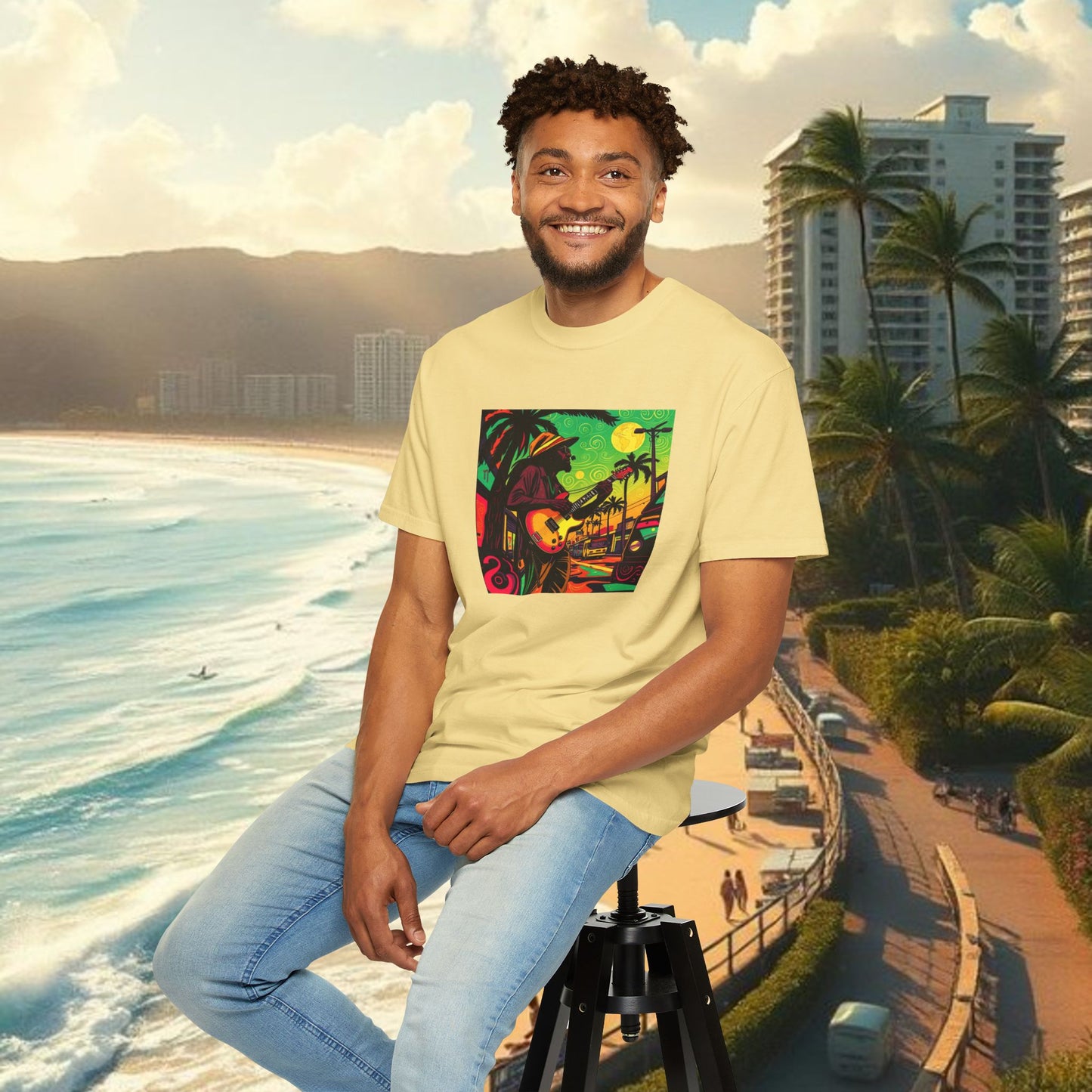 Vibrant Beach Vibes Unisex T-Shirt - Music & Paradise Design