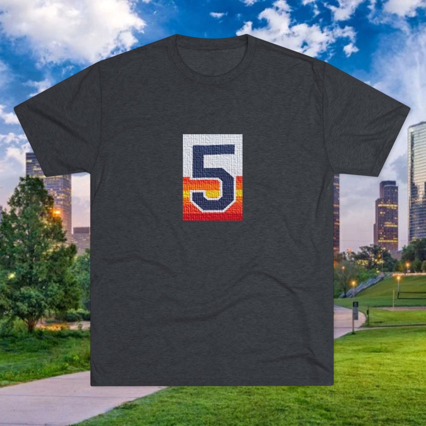 Legends - Retro Number 5 Baseball T‑Shirt — Sunset Stripe Jersey Graphic