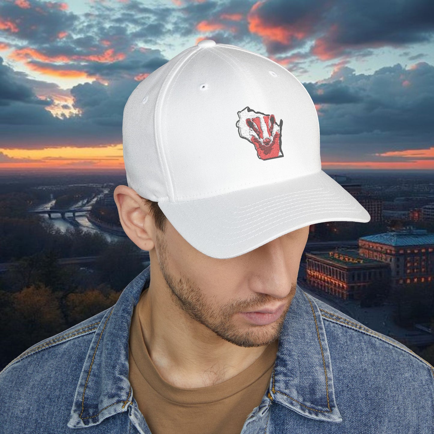 Badger Hat - Structured Embroidered Hat, Sports Hat, College Gear, Gift for Wisconsin Fans, USA Map Cap