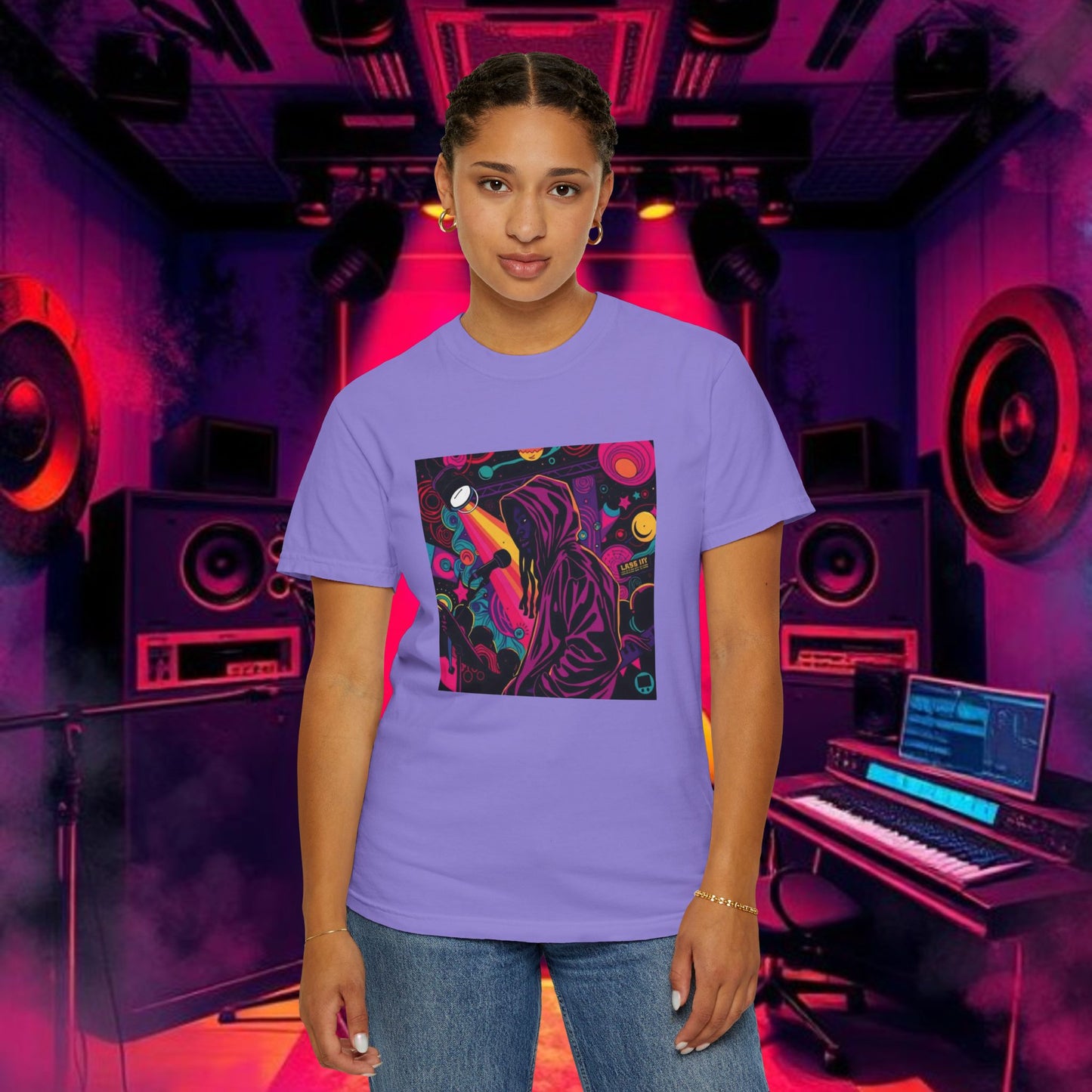 Colorful Unisex Garment-Dyed T-shirt, Artistic Graphic Tee, Music Festival Shirt, Casual Everyday Wear, Vibrant Streetwear, Unique Gift Idea