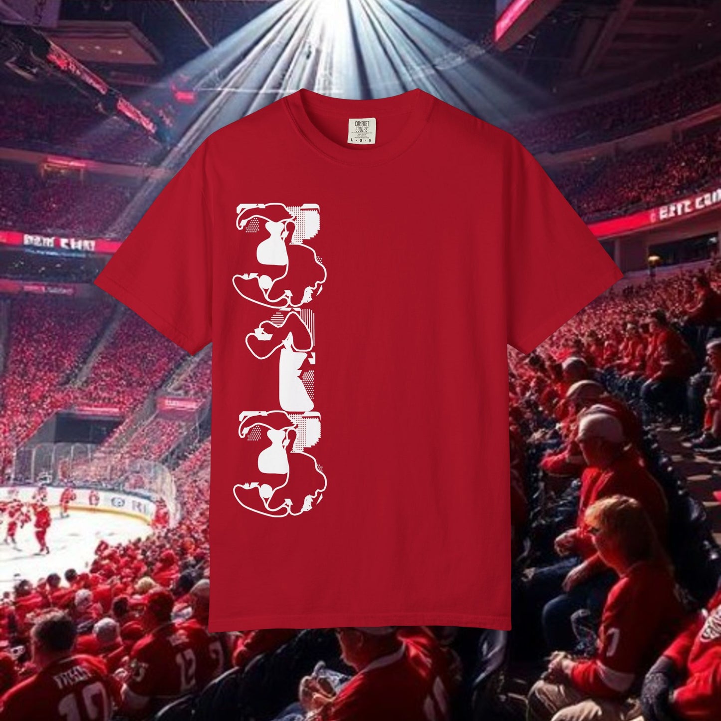 Detroit T-Shirt — Vertical Mascot Graphic with 'Detroit' Script