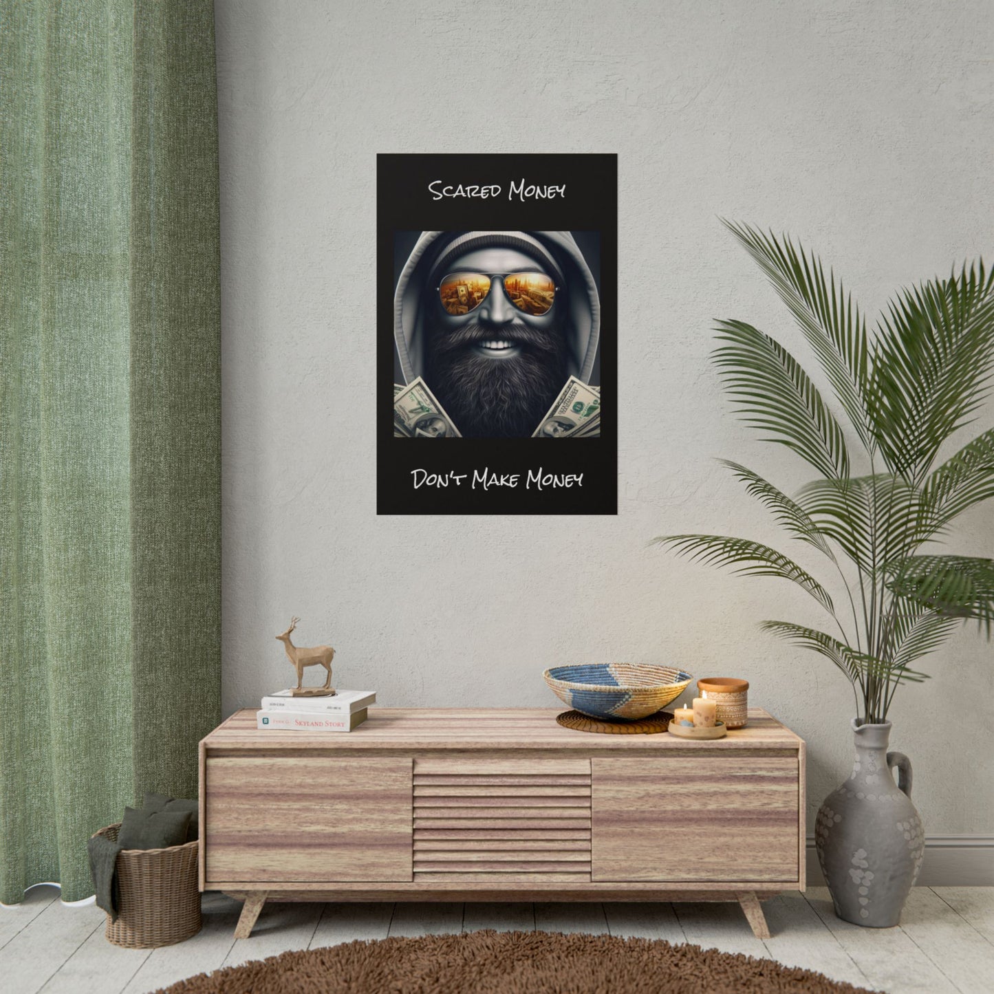 Bearded Money Motivational Wall Art, Scared Money Don't Make Money Poster, Home Decor, Gift for Entrepreneurs, Business Inspiration