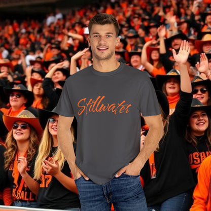 Stillwater Script T‑Shirt — Casual City Pride Tee, Soft-Style Shirt, Perfect for Gameday