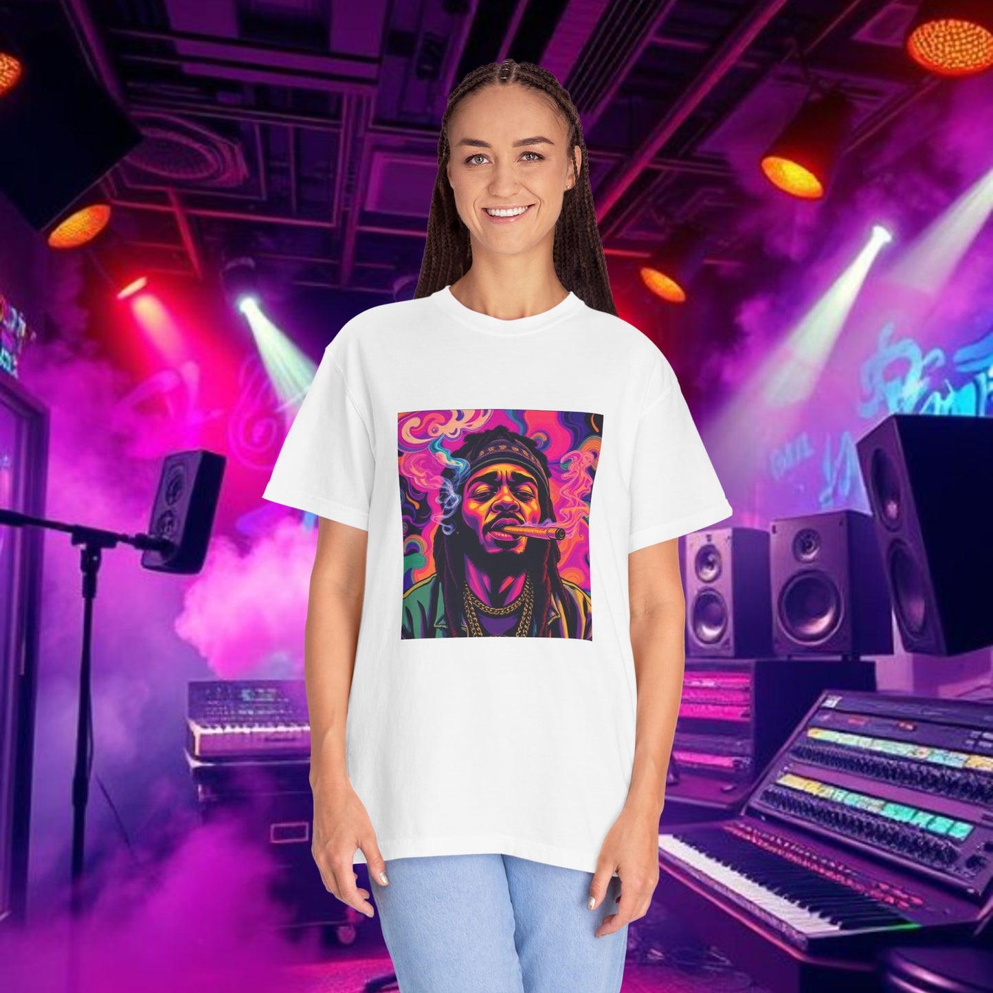 Vibrant Unisex Graphic Tee, Funky Smoke Art Shirt, Casual Streetwear, Gift for Music Lovers, Trendy Summer Top, Unique Festival Wear