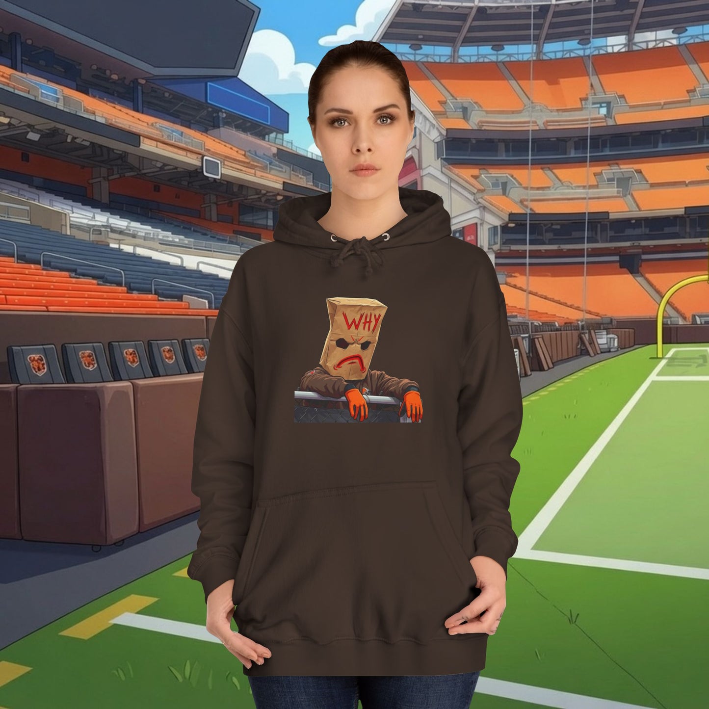 Hoodie - "Why" Paper Bag Face Graphic Pullover