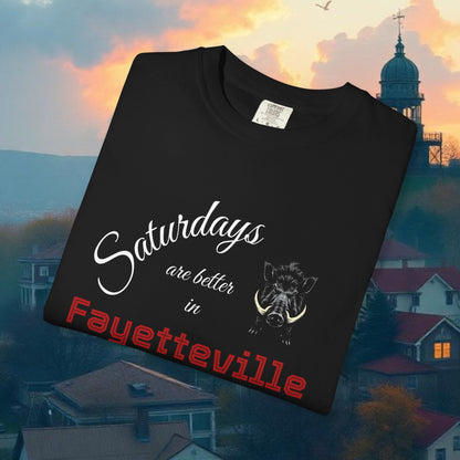Saturdays are Better in Fayetteville T-Shirt, Unisex Sports Tee, Arkansas Fan Gear, College Game Day Apparel, Perfect for Tailgating