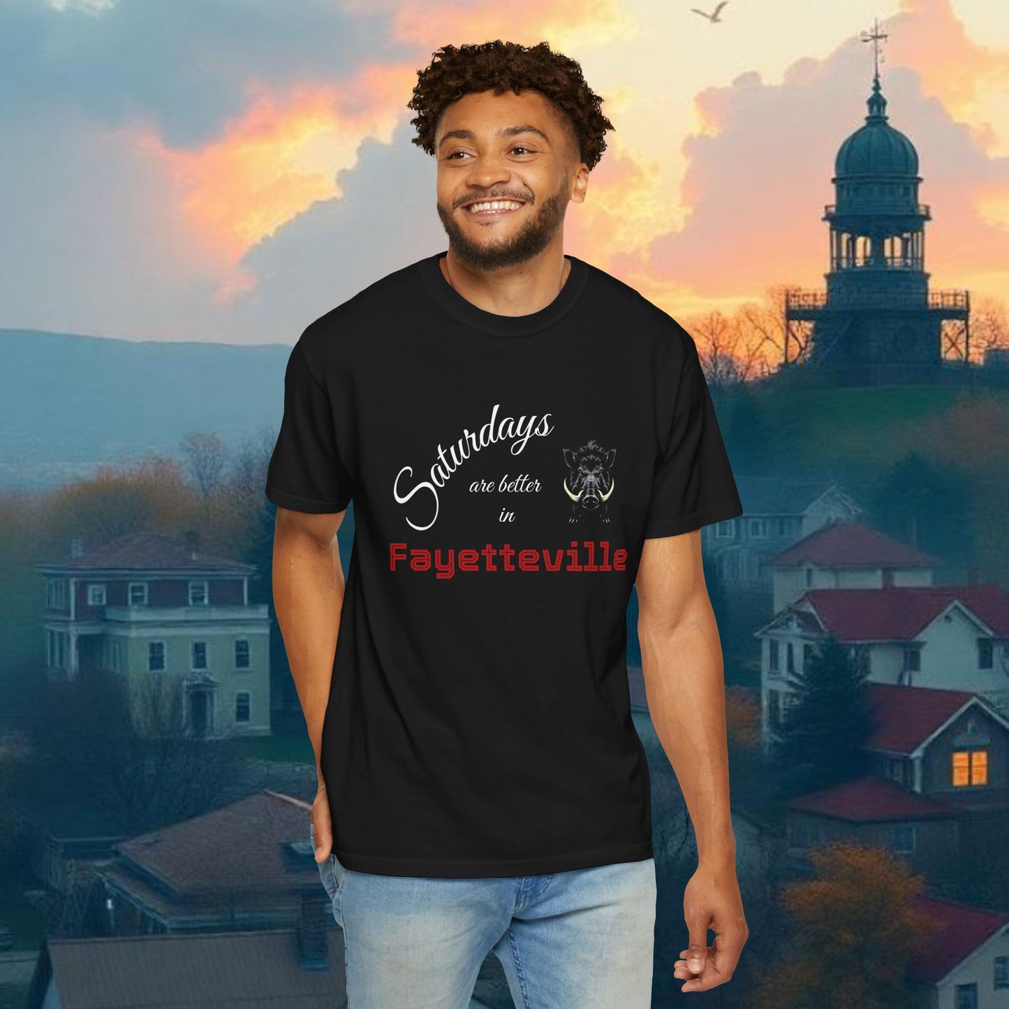 Saturdays are Better in Fayetteville T-Shirt, Unisex Sports Tee, Arkansas Fan Gear, College Game Day Apparel, Perfect for Tailgating