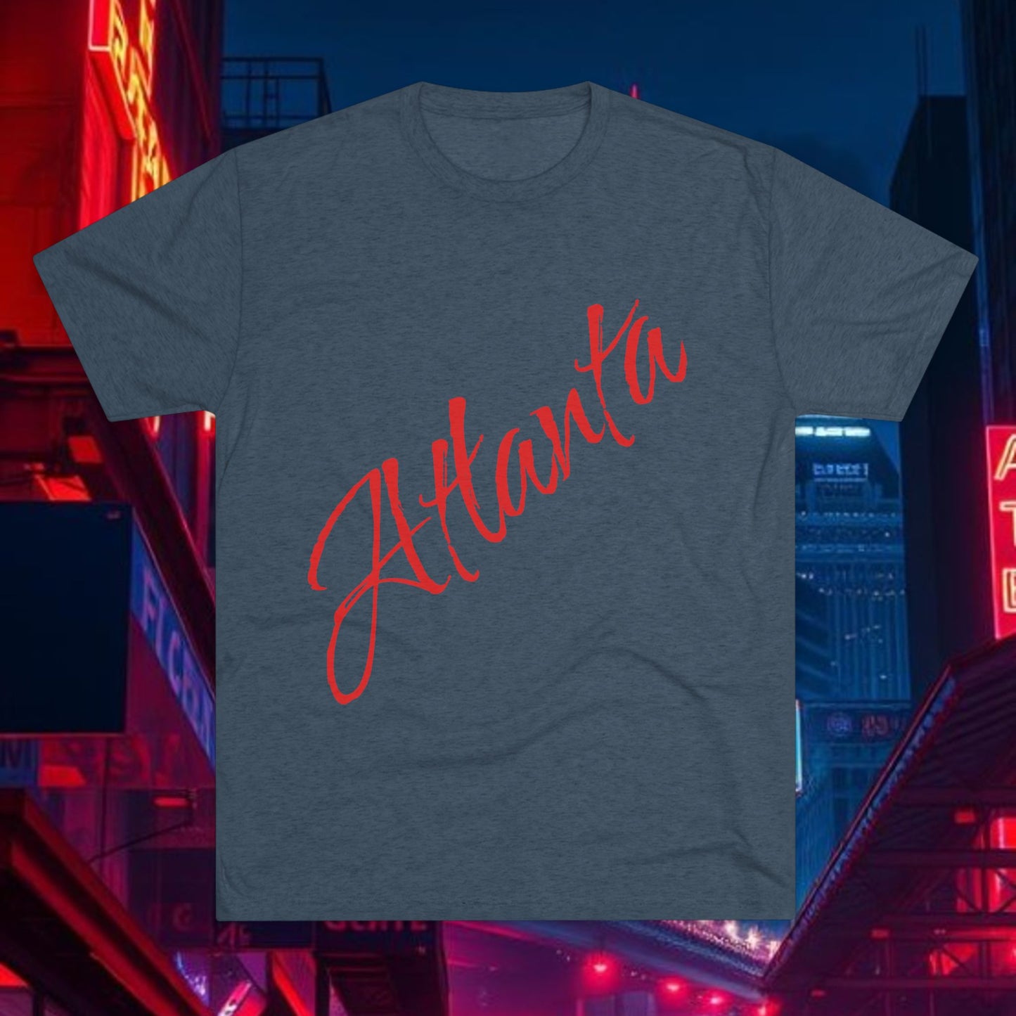 Atlanta Script Tee — Red Diagonal City Name T-Shirt, Tri-Blend Super Soft Style T-Shirt, Perfect for Gameday or a Night Out