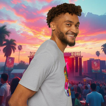 Colorful Acoustic Guitar T-Shirt, Music Lover's Tee, Festival Wear, Gift for Musicians, Vibrant Graphic Shirt