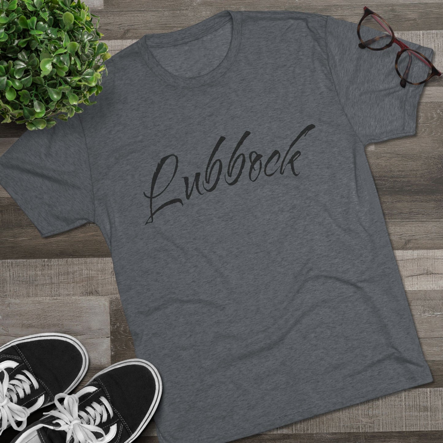Lubbock Script Tee — Red Cowboy Skull Graphic Crew Shirt, Tri-Blend, Super Soft T-Shirt, Perfect for Gameday