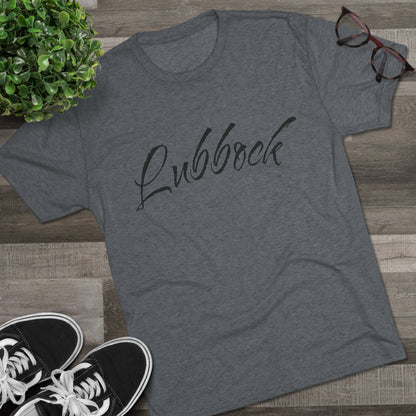 Lubbock Script Tee — Red Cowboy Skull Graphic Crew Shirt, Tri-Blend, Super Soft T-Shirt, Perfect for Gameday