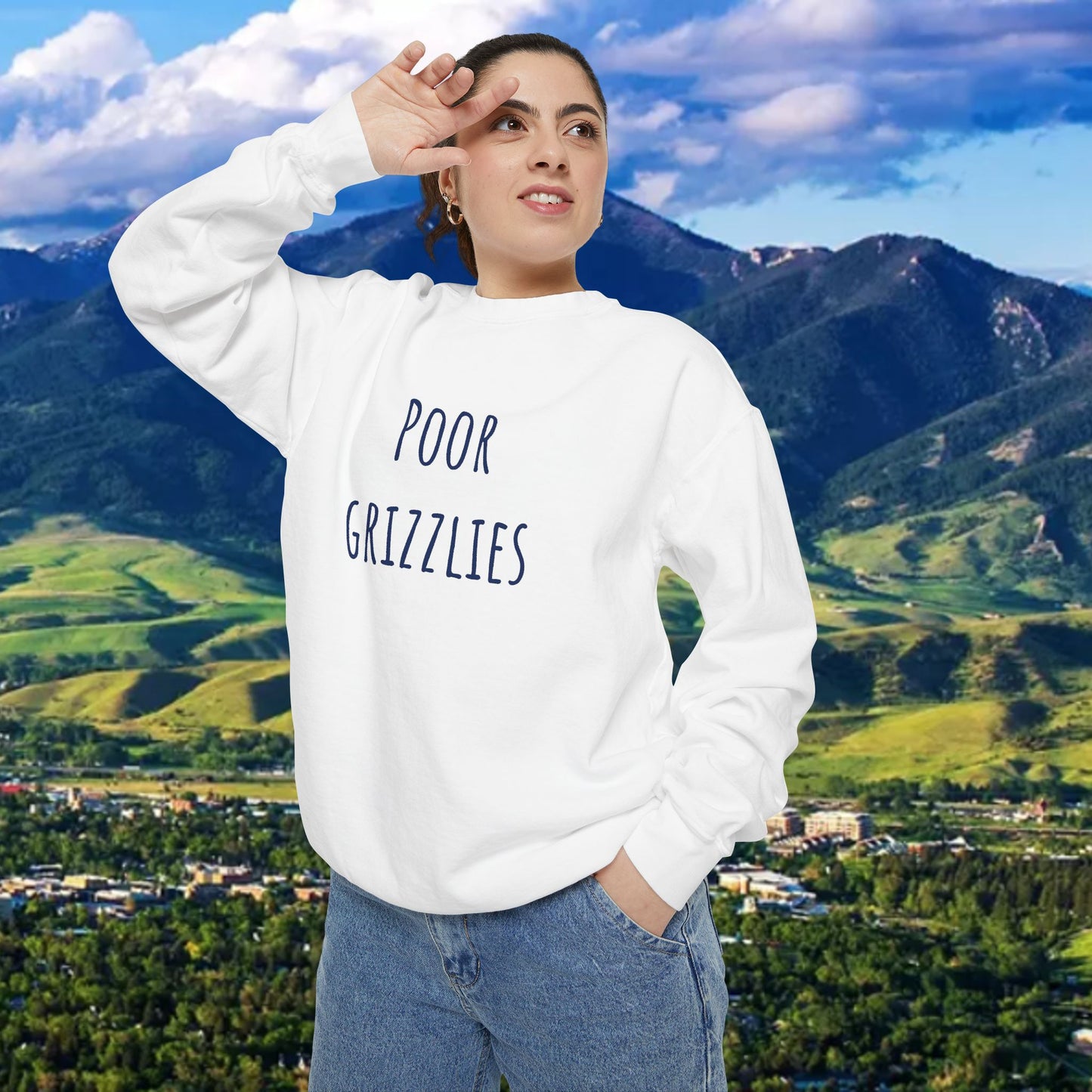Poor Grizzlies Unisex Garment-Dyed Sweatshirt, Cozy Crewneck, Perfect Gift for Nature Lovers, Casual Wear, Wildlife Appreciation