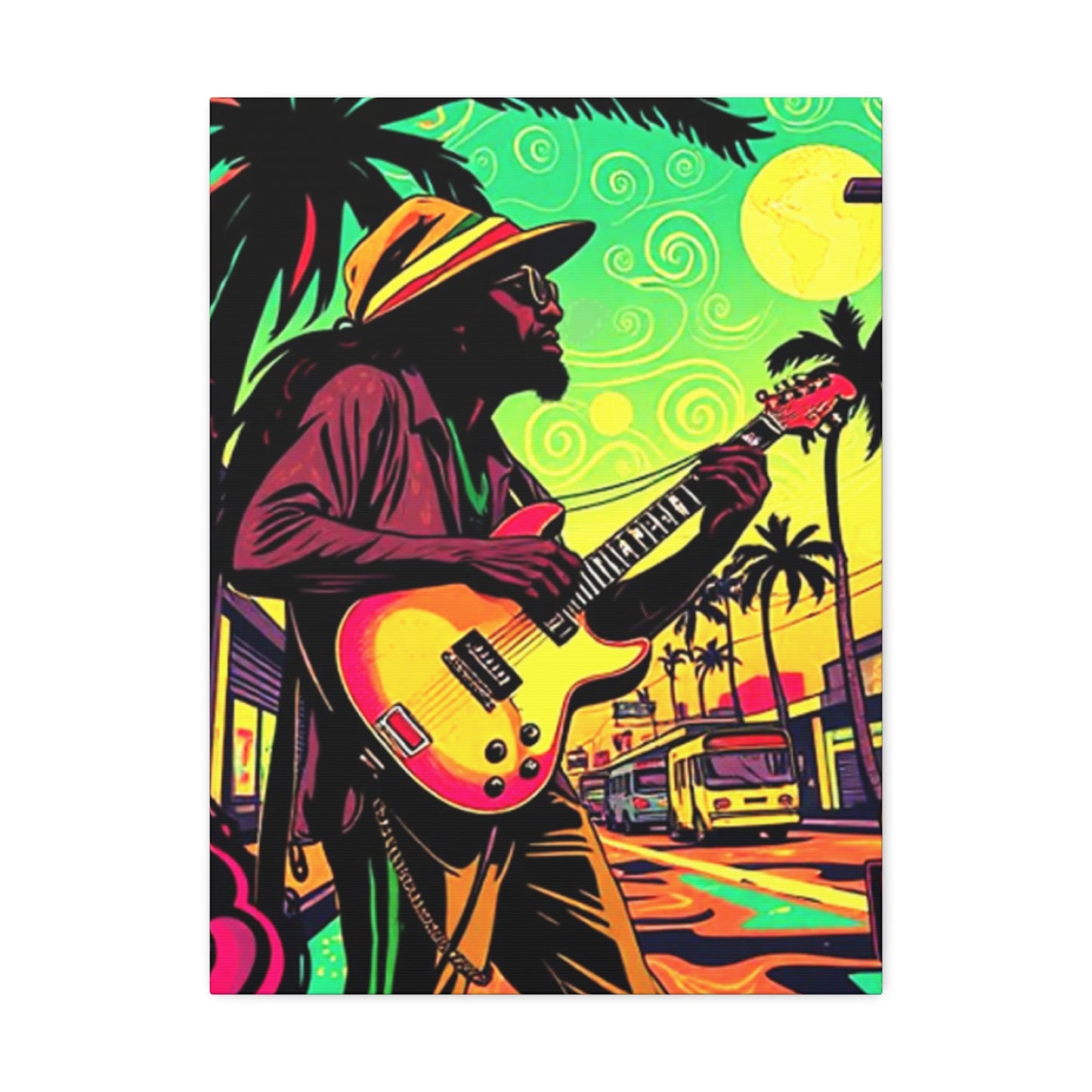 Vibrant Musician Canvas Art | Retro Guitarist Wall Decor, Bohemian Home Decor, Music Lover Gift, Colorful Art Print, Festival Aesthetic