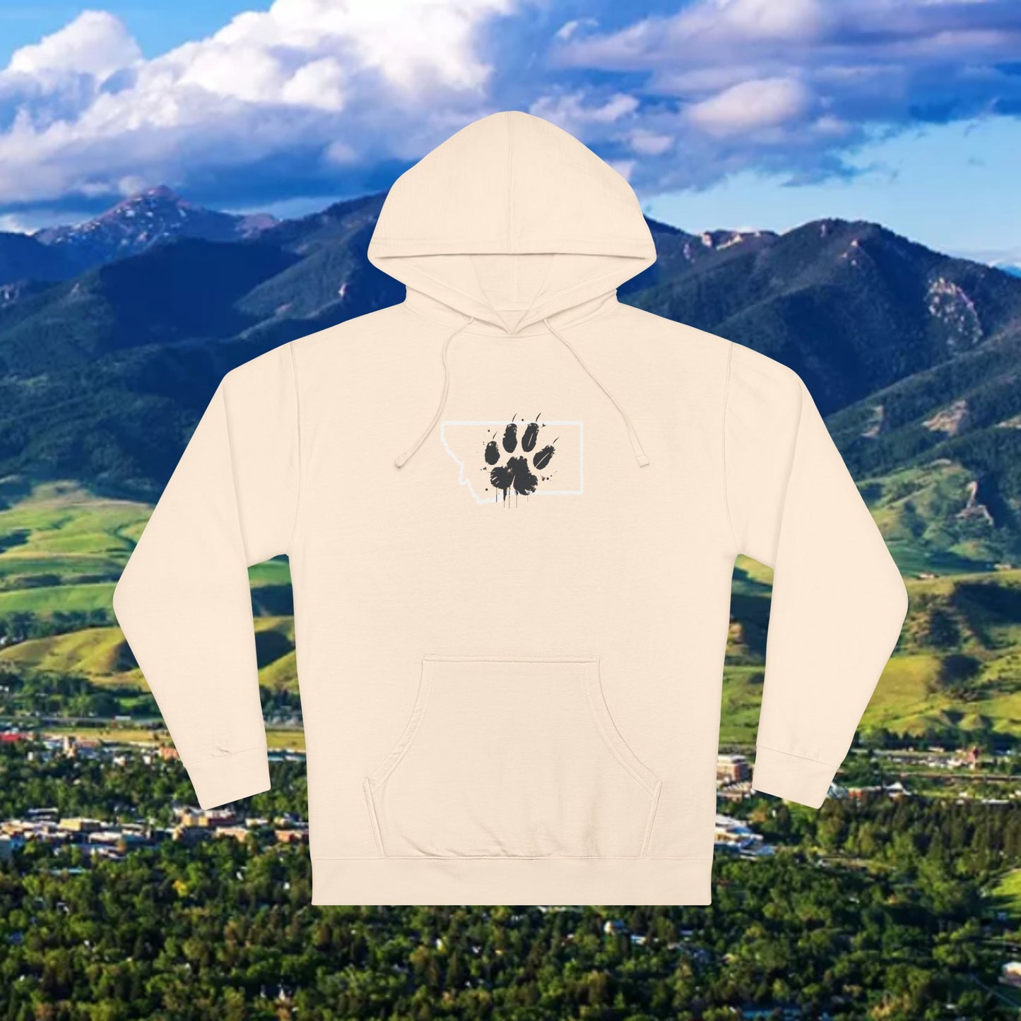 Montana Paw Hoodie — State Outline with Cat Paw Graphic (ESG GCG Back)