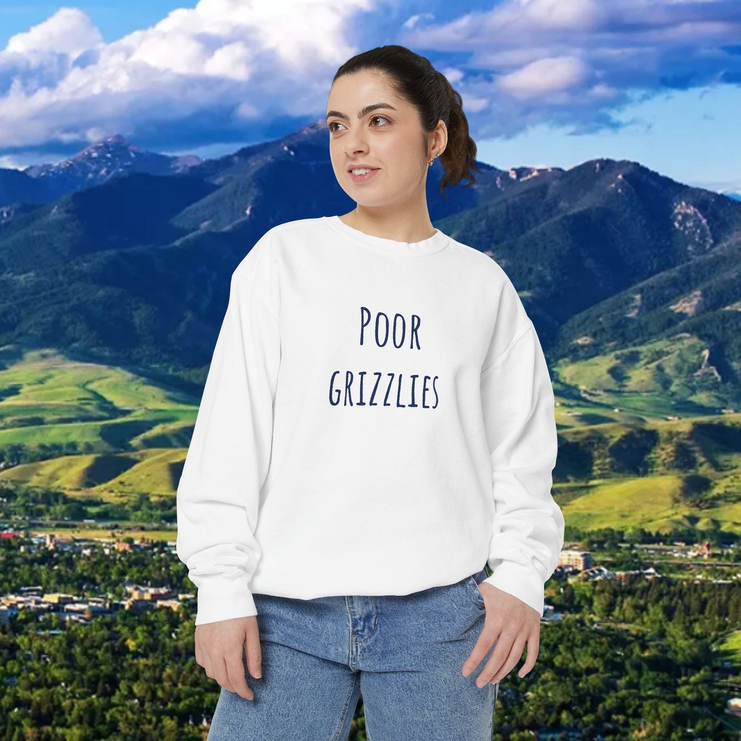 Poor Grizzlies Unisex Garment-Dyed Sweatshirt, Cozy Crewneck, Perfect Gift for Nature Lovers, Casual Wear, Wildlife Appreciation