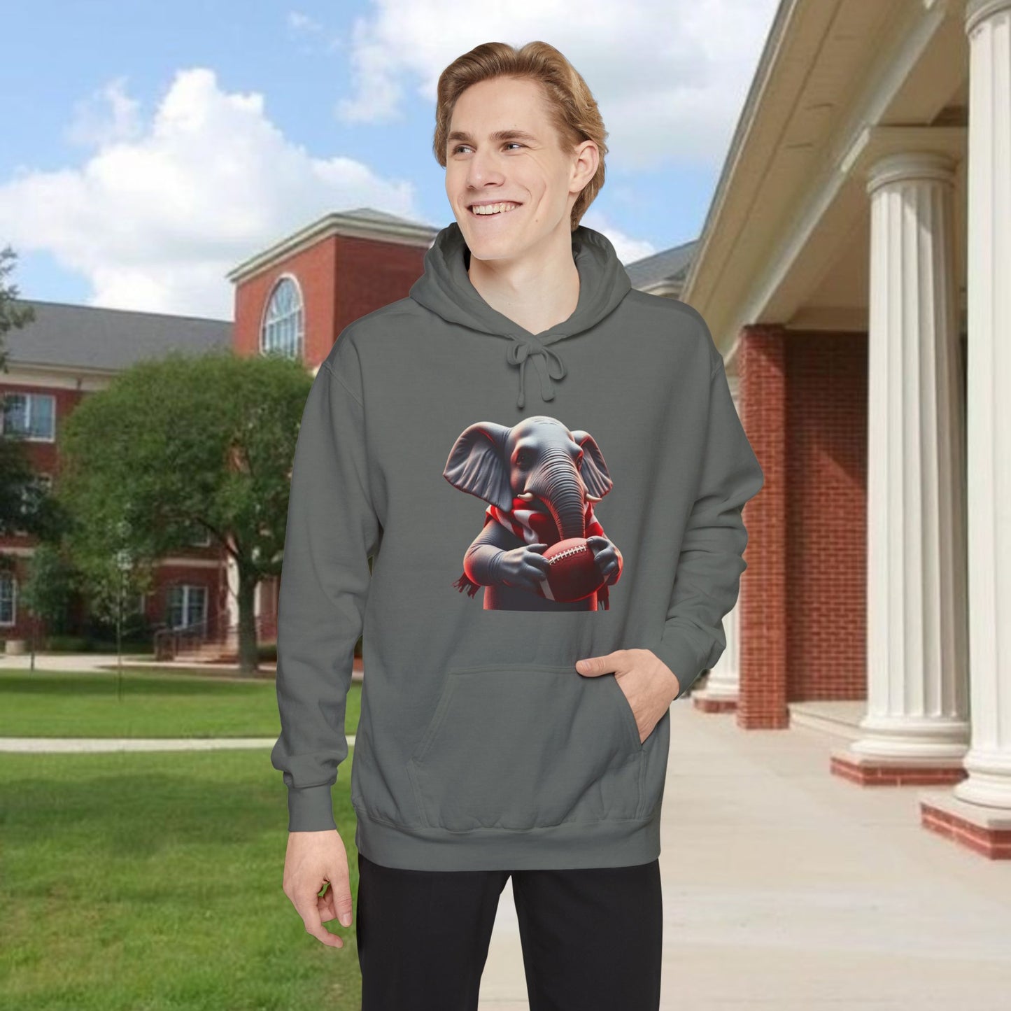 Elephant Graphic Hoodie for College Sports' Lovers, Cozy Unisex Sweatshirt, Unique Gift for Football Fans