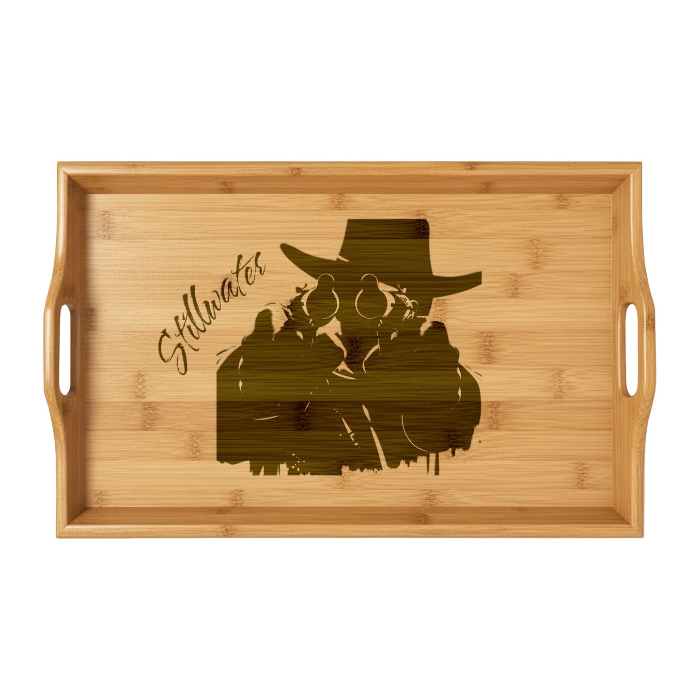 Bamboo Serving Tray (Engraving) - Stillwater Oklahoma Cowboy