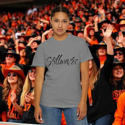 Stillwater Script T‑Shirt — Casual City Pride Tee, Soft-Style Shirt, Perfect for Gameday