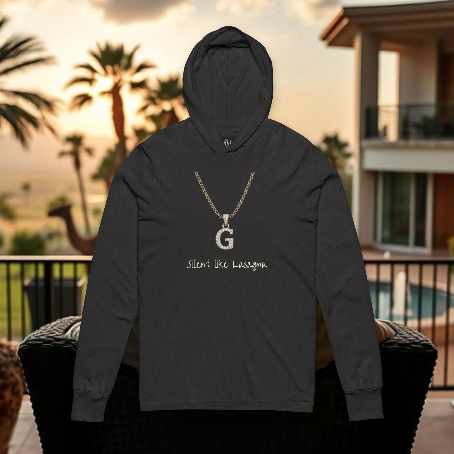 Silent Like Lasagna Unisex Hooded Long Sleeve Tee - Stylish Casual Hoodie, Relaxed Fit Pullover, Trendy Gift, Everyday Wear, Fall Outfit
