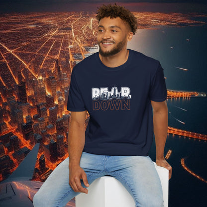 Bear Down Unisex Softstyle T-Shirt, Casual Graphic Tee, Gift for Bears Fans, Sporty Apparel, Everyday Comfort Shirt