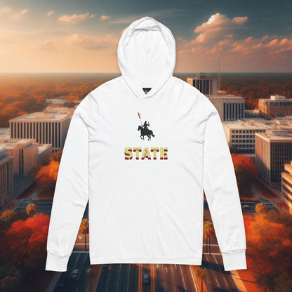 Unisex Hooded Long Sleeve Tee with STATE Design, Casual Wear, College Apparel, Sports Fan Gear, Gift for Football Fans