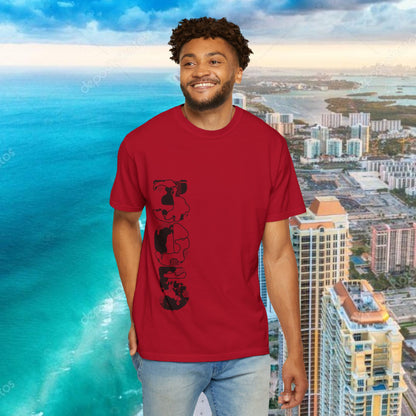 Miami Beach Graphic T-Shirt — Orange Garment-Dyed Tee with Green Vertical Palm Design