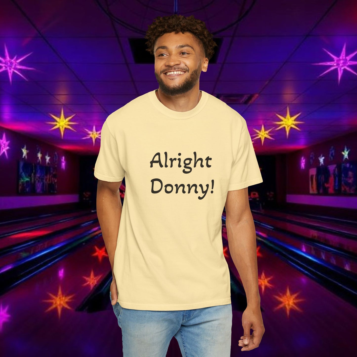 Vintage Garment-Dyed T‑Shirt — Minimal Retro Bowling Vibe, Lebowski Reference, Alright Donny